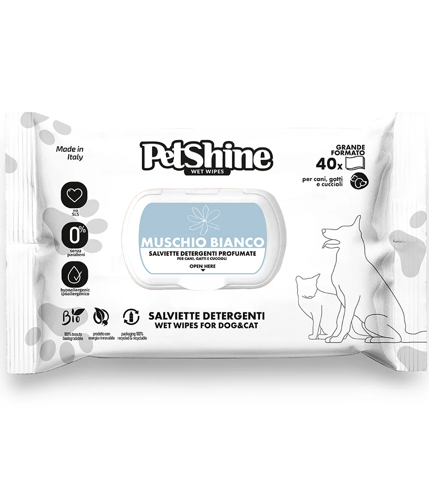 Pet Shine wet wipes white Muschio Bianco scented 