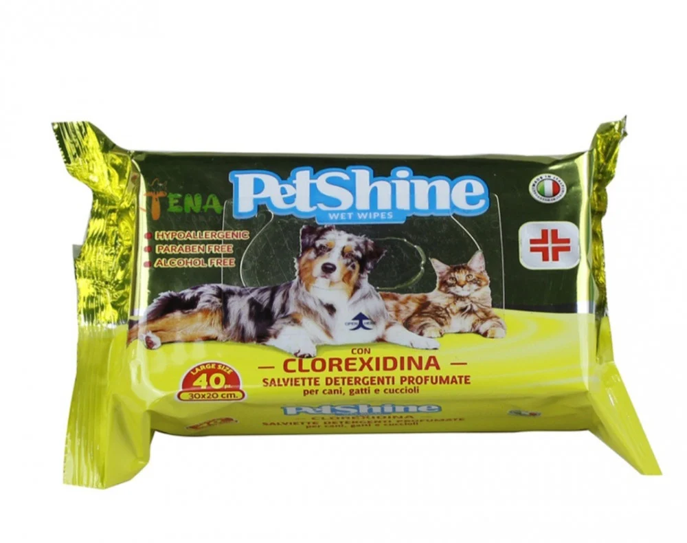 Pet Shine wet wipes with Clorexidina scent for sterilization