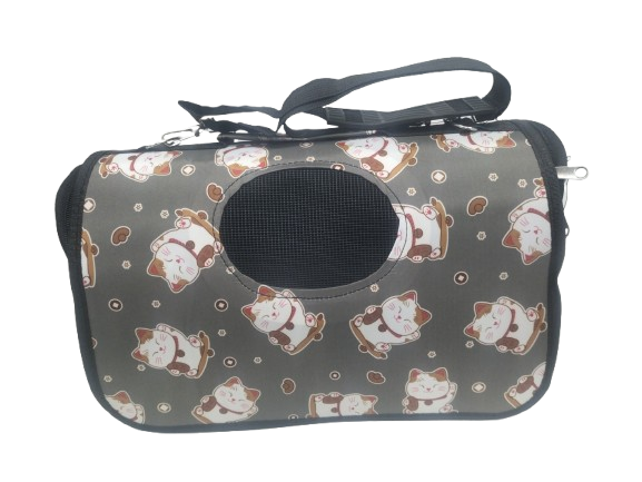 حامل قطط قماش بفتحه جانبية (لون رمادي مع رسومات) 