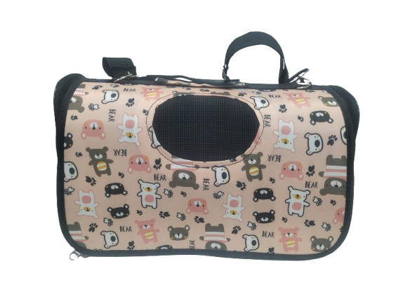 حامل قطط قماش بفتحه جانبية (لون بيج مع رسومات) 