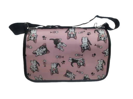 [WY8103S] حامل قطط قماش بفتحه جانبية (لون وردي مع رسومات) 