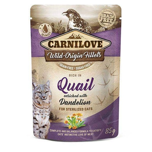 [100228] Carnilove cat pouch rich in Quail enriched with Dandelion for sterilized 85 g  