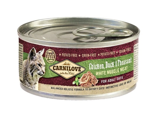 [100220] Carnilove White Muscle Meat Chicken, Duck & Pheasant for Adult Cats 100g Gram
